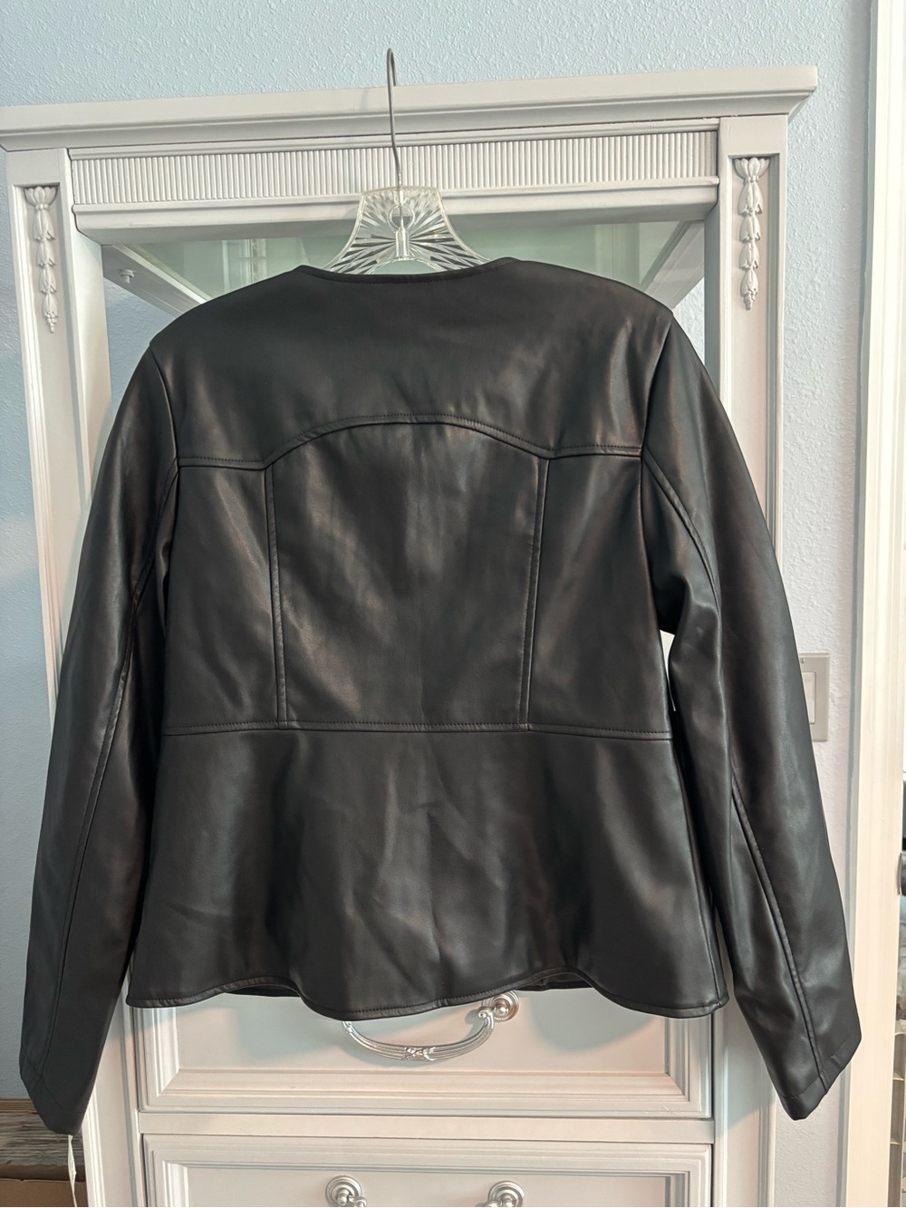 Tahari Black Faux Leather Zip Jacket with Silver Hardware - Picture 3 of 4